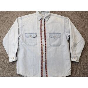Vintage VOYOU Blue Denim Shirt HORSES Western Top Women‎ Size Small Button up
